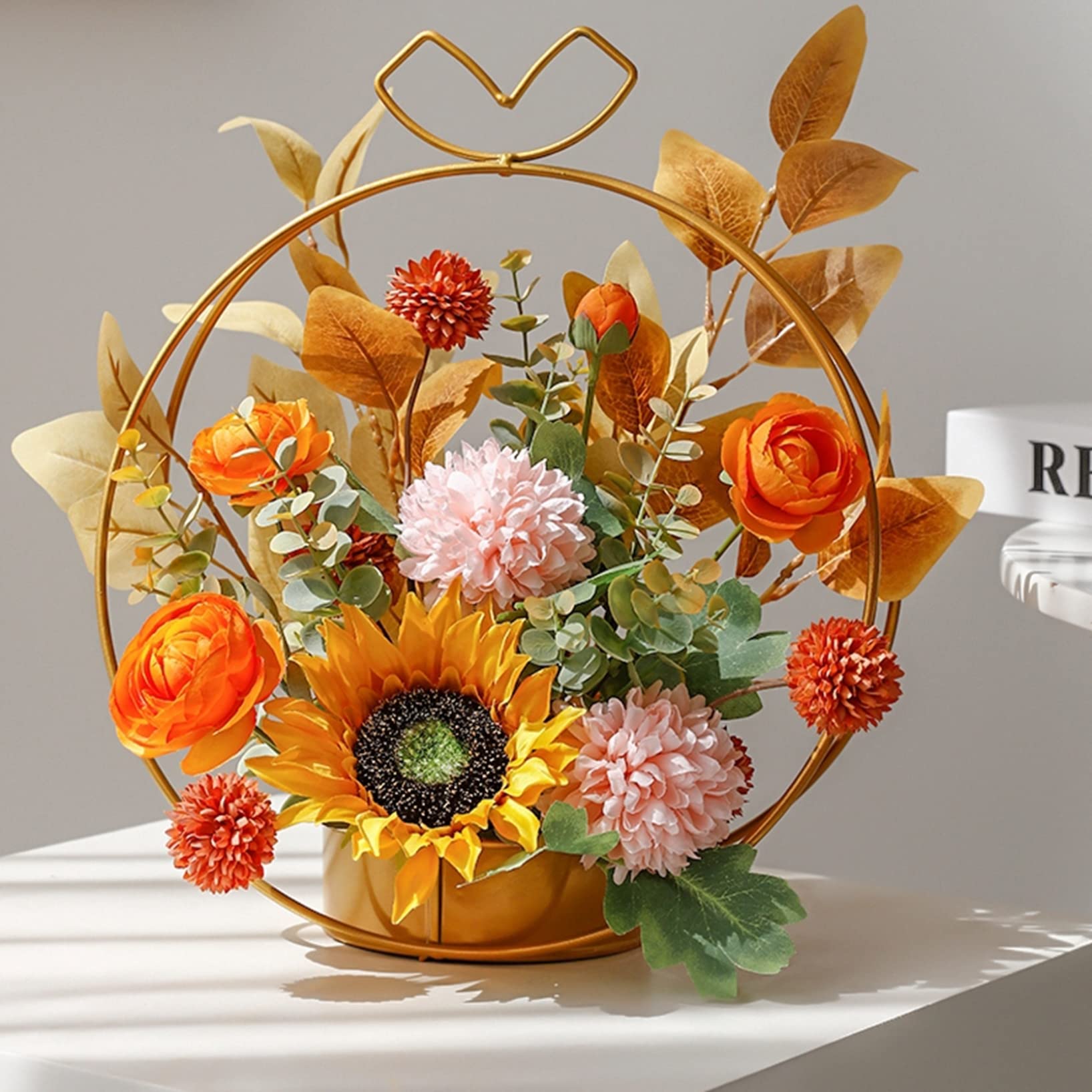 Amazon.co.jp: 造花 インテリア フェイク花 向日葵 鉄製花籠 フェイク